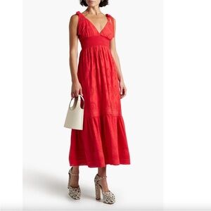 Alice + Olivia Levine Cotton Linen Eyelet Red Bow Sleeves Red Summer Maxi 2 boho
